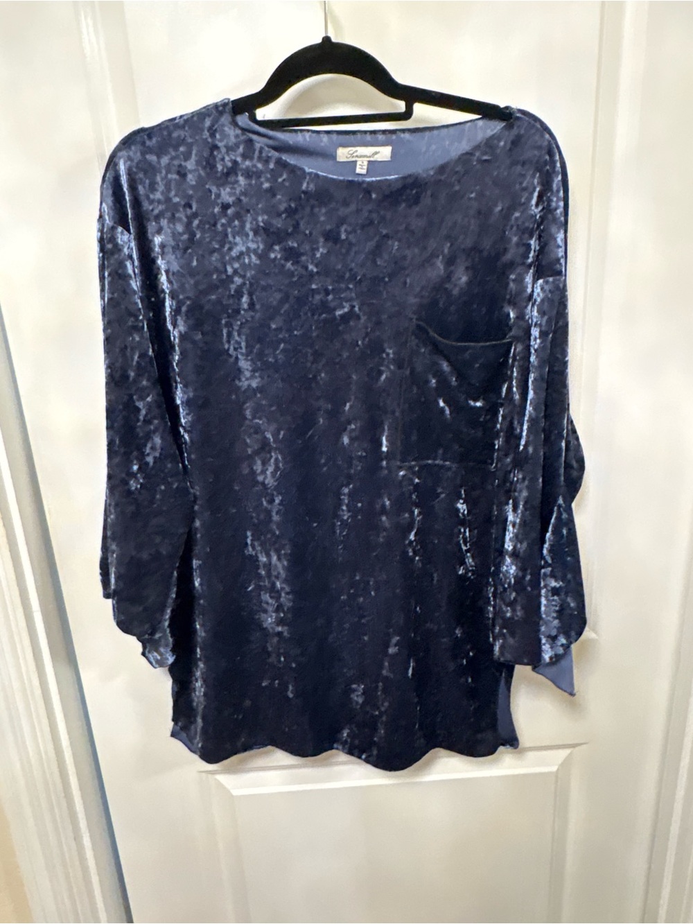 Spense Crushed Velvet Long Sleeve Top - Navy